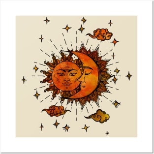 Vintage Sunset Sun and moon Posters and Art